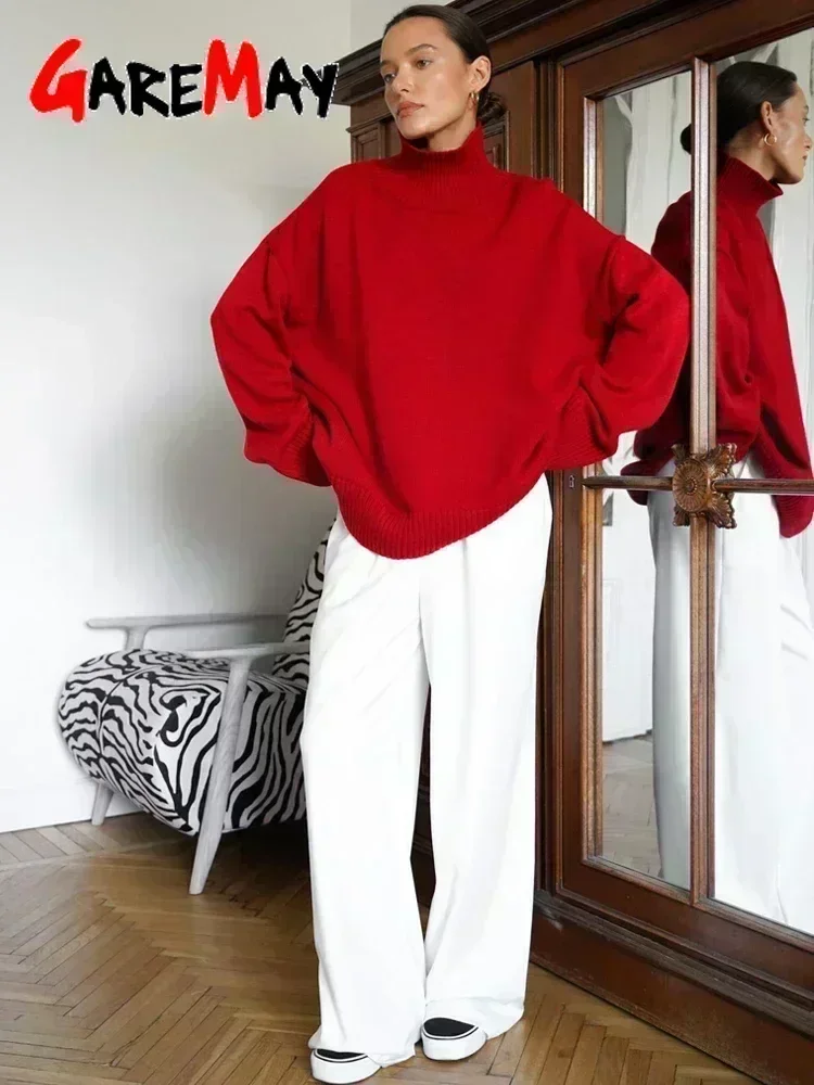 Women's Turtleneck Sweater Oversize Winter Vintage  Knitted Red Sweater Pullover Women Soft Gray Warm Sweater for Women 2024 2