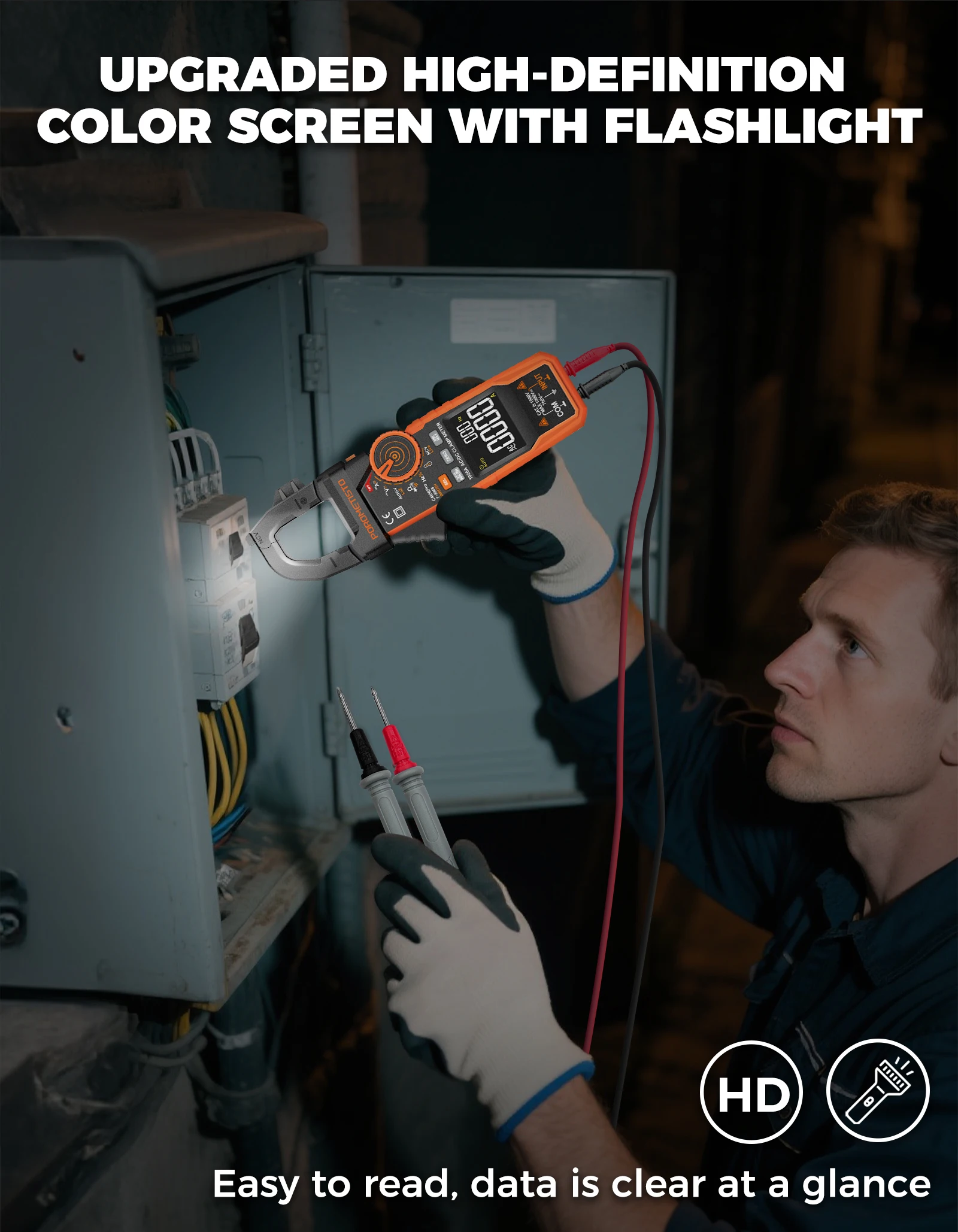 CM06/CM06Pro Auto-ranging Clamp Meter 600A/1000A True RMS Inrush AC DC Voltage Tester Digital Multimeter Ammeter Ohm Capacitance Frequency Temp NCV VFD LoZ Duty Cycle Resistance Diode Continuity with Case Flashlight Test Leads