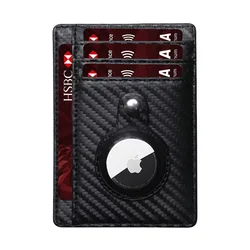 Enhanced Leather Slim Minimalist Wallet with AirTag Holder and ID Case (Carbon fiber black)