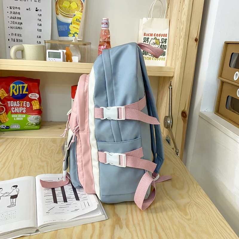 Fashion Cute Girl Travel Backpack Trendy Female Badge Pin Laptop Student Bags Lady Kawaii College Backpack Book Women School Bag