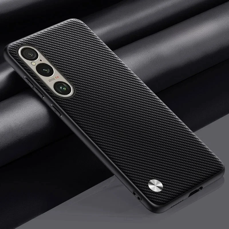 Carbon Fiber PU Leather Matte Shockproof Soft Frame Case with Bumper Design