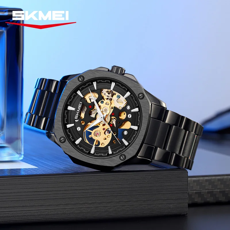 SKMEI 9378 Fashion Retro Men's Automatic Mechanical Watch Hollow Skeleton Dial Waterproof Luxury Business Watch Reloj Hombre - 3