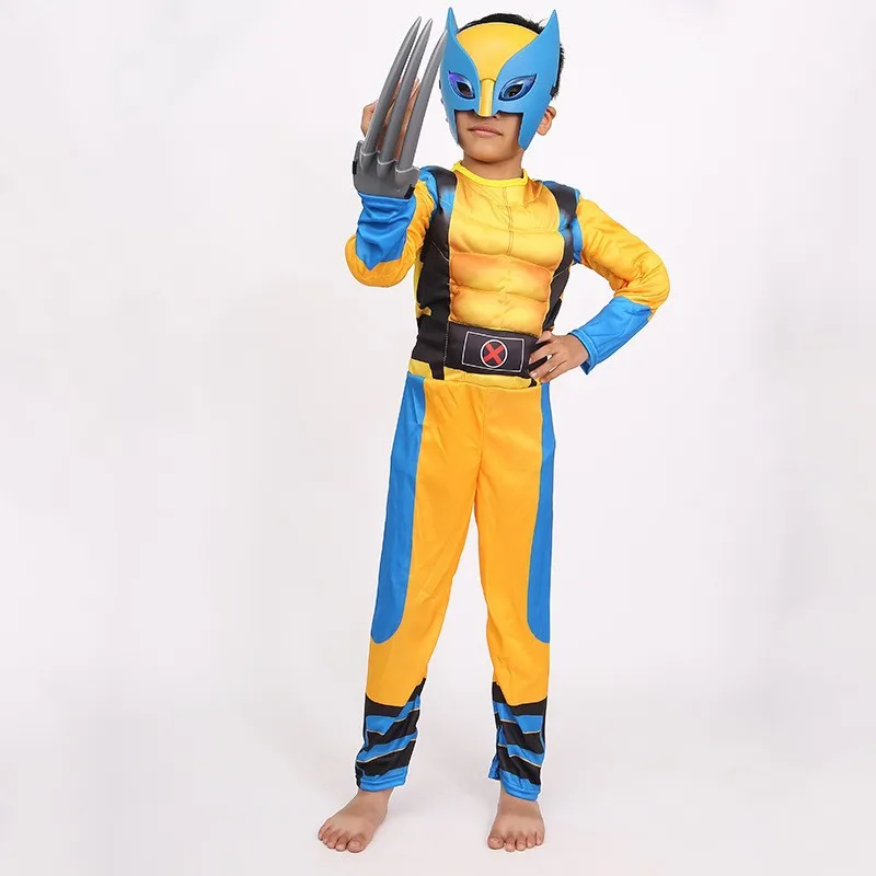 

Wolverine Claw Masks James Howlett Cosplay Costume Kids Jumpsuit Muscle Halloween Cosplay Boy Iron Wolf Bodysuit