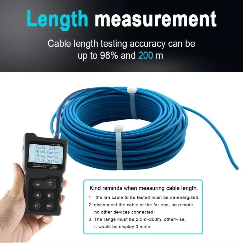 Noyafa NF-8209 Network Cable Tester Ethernet Cable Tracker Poe Checker LCD Display Measure Length Wiremap Tester Network Tools 3