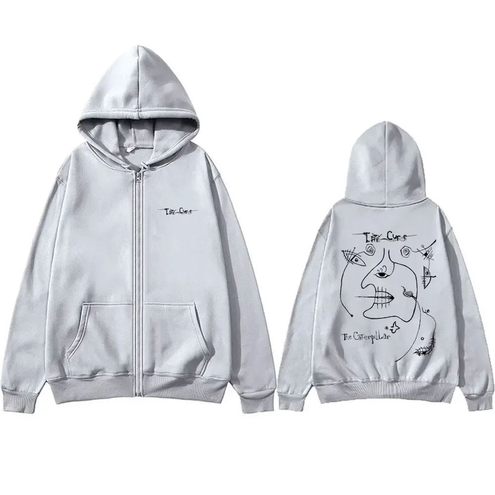 British Rock Band The Cure The Cgterpillar Zipper Hoodie Men Women Vintage Oversized Zip Up Hoodies Male Casual Fleece Jacket