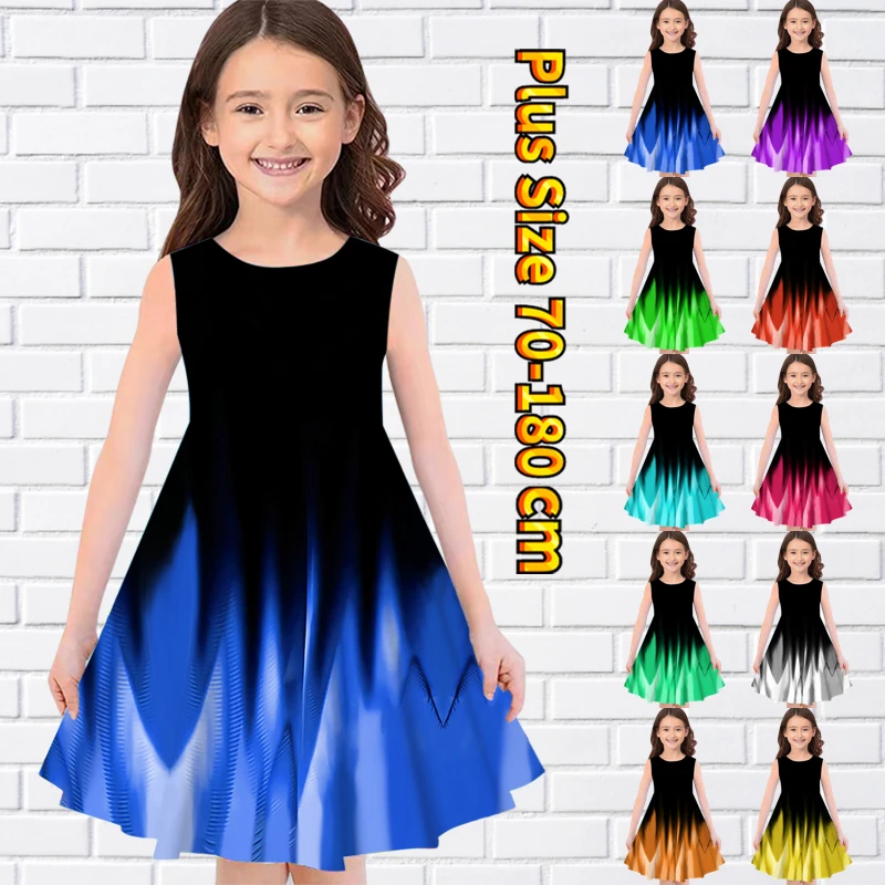 

Little Girl Daily Round Neck MIDI Skirt Loose Size Knee-length Skirt Sleeveless Princess Dress Summer New Design Printing Dress