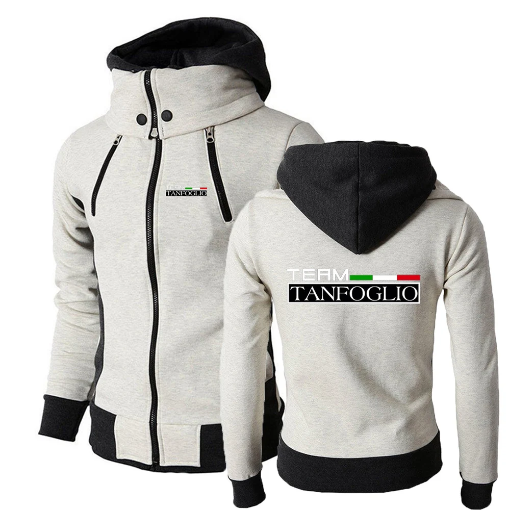 Tanfoglio Cotton Long Sleeve Hoodies Men Double Zipper Hooded Sweatshirt