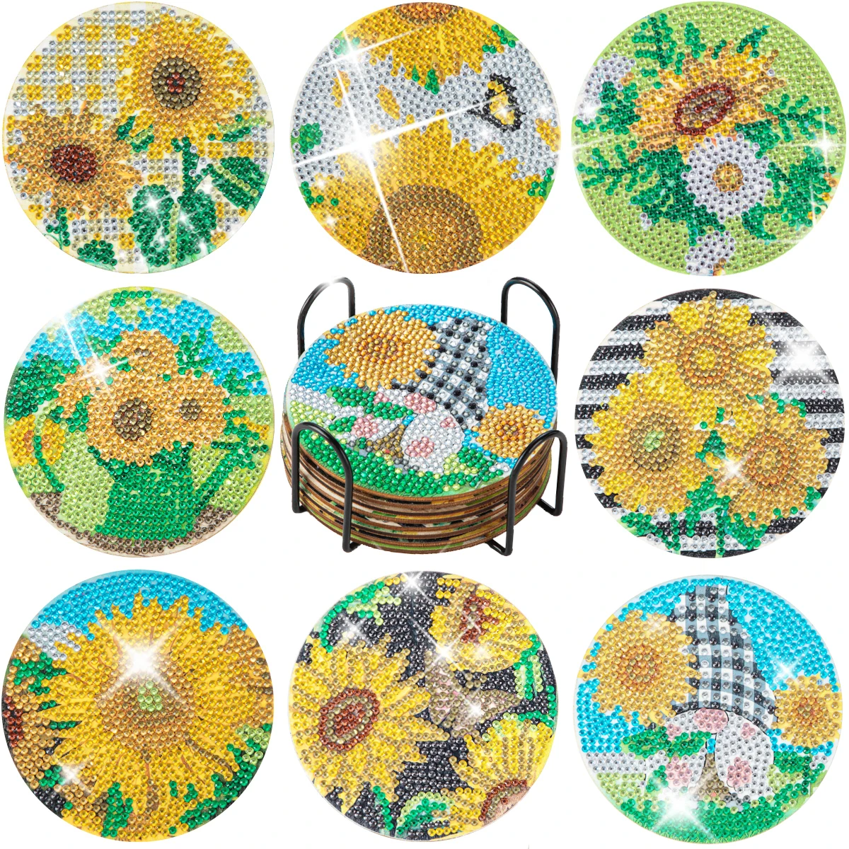 

GATYZTORY 8pc/sets Diamond Painting Coasters Kits with Holder 5D Sunflower Diamond Art Kits for Adults Kids Home Decors