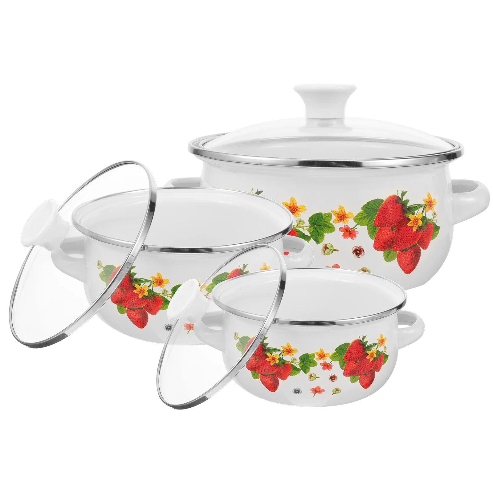 

Kitchen Enamel Stockpot Lid Retro Flower Enamel Stockpot Stew Bean Cooking Pot Vintage Soup Pot Handles Nonstick Cookware