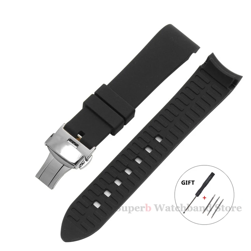 Curved End Universal Silicone Watch Strap - Soft, Waterproof Bracelet with Seiko Butterfly Buckle