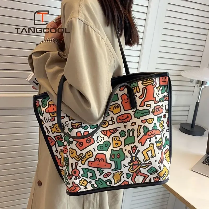 Canvas Bag New Fashionable Large Capacity Tote Creative Funny All Match Commuter Graffiti Printing Shoulder Bags for Women