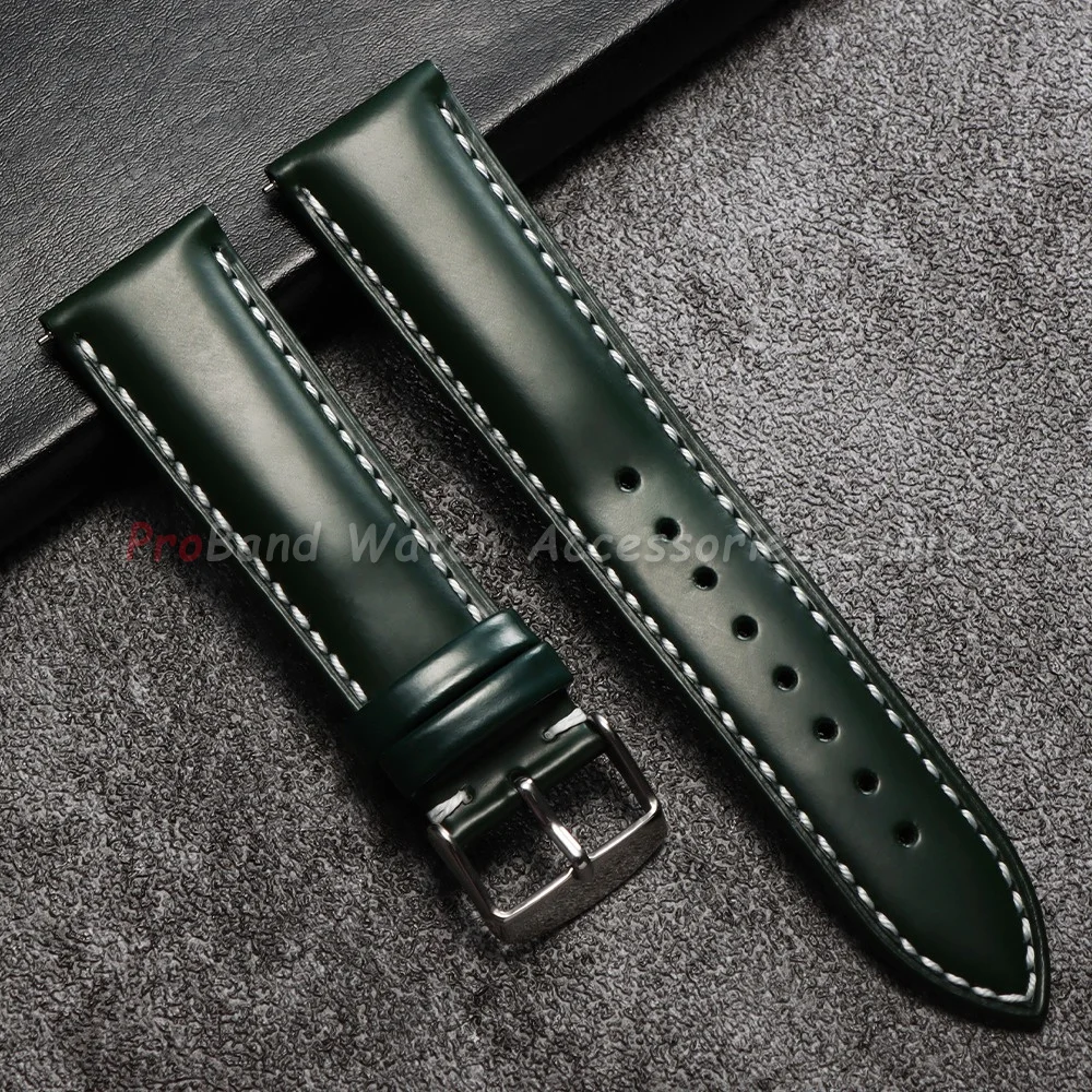 Glossy Stitching Leather Watchband - Quick Release, Waterproof, Unisex Design