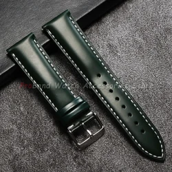 Glossy Stitching Leather Watchband - Quick Release, Waterproof, Unisex Design - 22mm (Green White)
