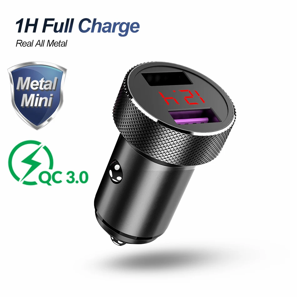 Metal QC 3.0 Dual USB Car Charger Quick Charge 3.0 Fast Charging For iPhone Xiaomi Huawei Samsung Auto Digital LED Display 65 watt charger Chargers