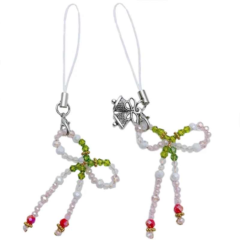

E0BF Trendy Beaded Bows Phone Chain Detachable Phone Lanyard for Fashion Individuals