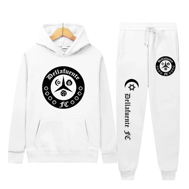 Fashion Letter Graphic Printed Dellafuente Hoodies + Pants 2 Pieces Sets Men Sweatshirts Jogger Casual Hooded Pullover Sweatpant