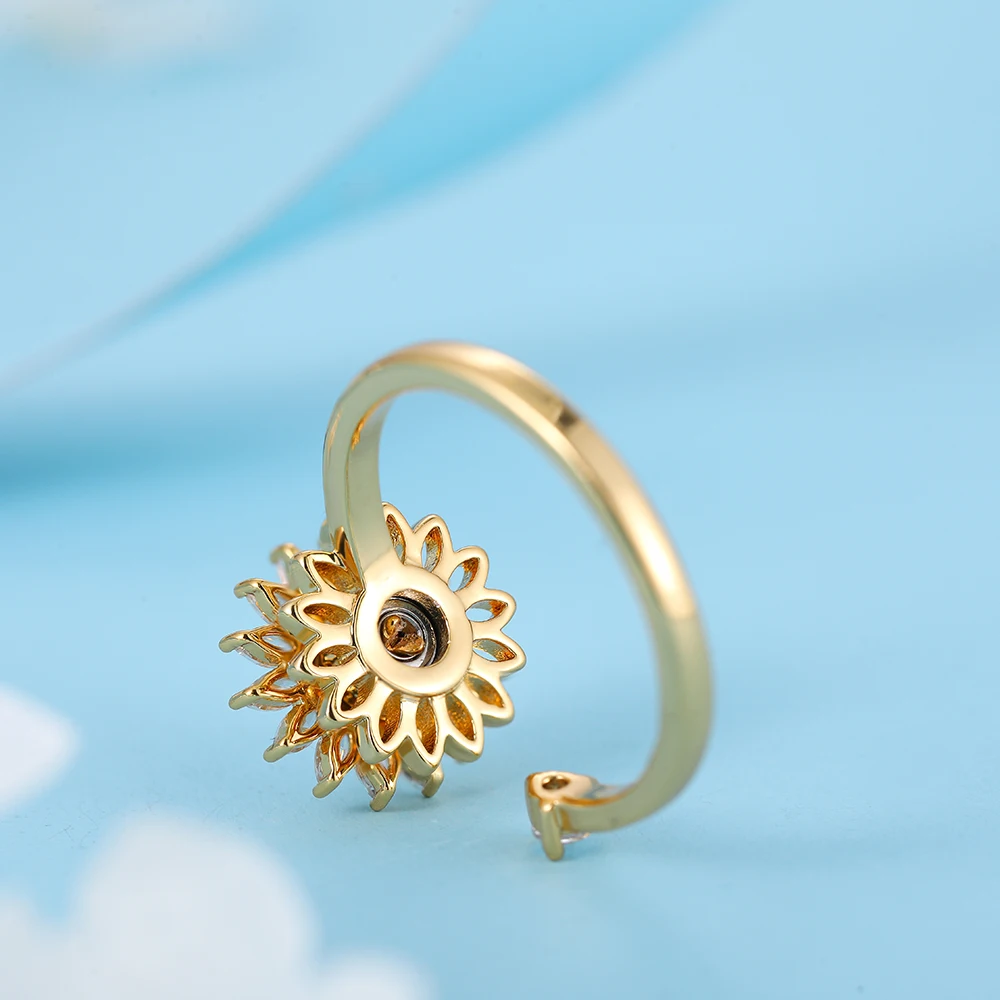 Pack De 2 Bagues Anti-stress En Argent Ajustables – Tournesol Et Cœur – Soulagement De L'anxiété – Cadeau élégant Pour Femme - 9