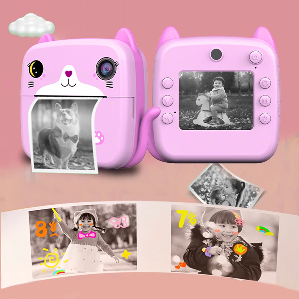 디지털 어린이 카메라 즉석 인쇄 사진, 감열지로 휴대용 귀여운 카메라, 2.4 인치 IPS 디스플레이, 교육용 장난감 선물
