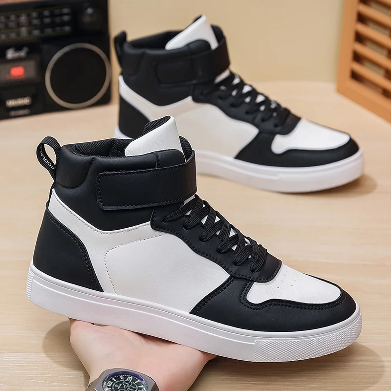 White Vulcanized Sneakers Men's Flat Comfortable Shoes Lace up Zapatillas Hombre Autumn Spring High Top Sneakers Plus Size 39-48 6