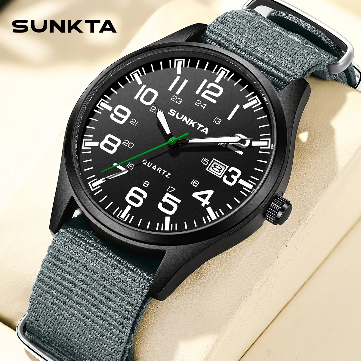 SUNKTA New Men Watch Top Brand Luxury Military Nylon Strap Quartz Wristwatches For Men Sports Waterproof Luminous Date Watch Men