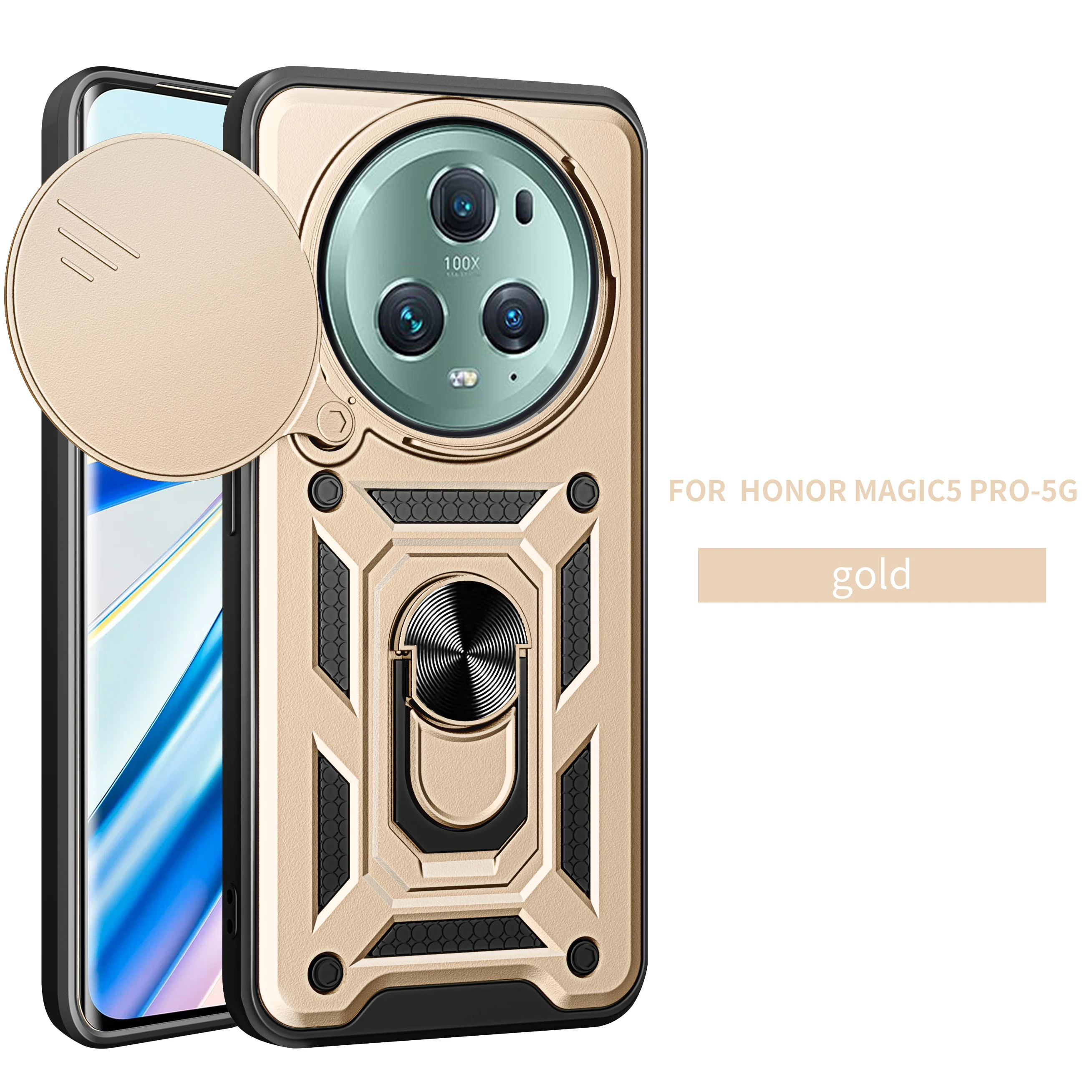 Enhanced Magnetic Ring Holder Armor Phone Case with Slide Camera Protector