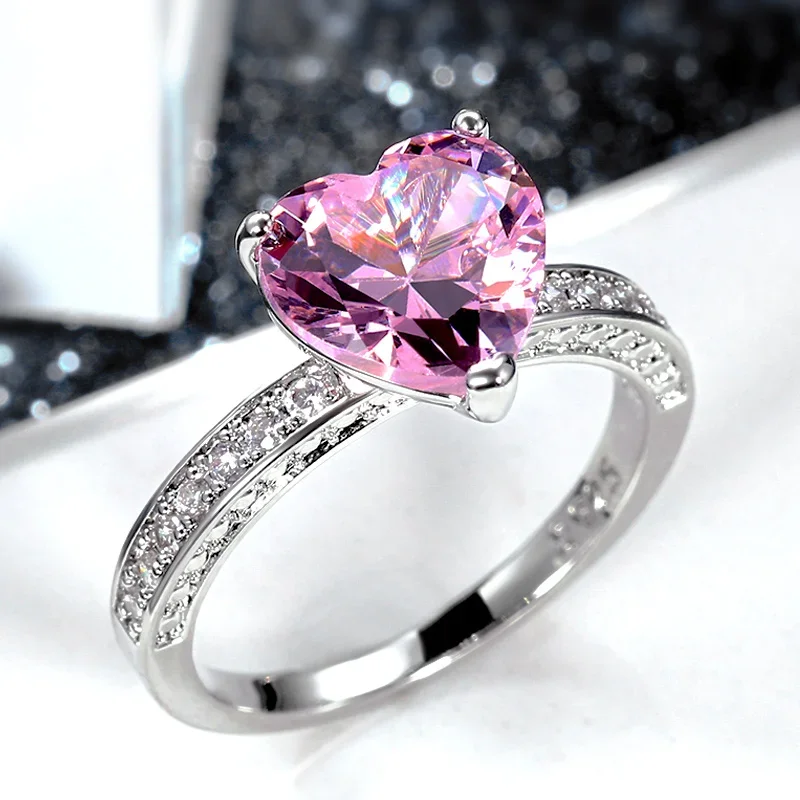 Romantic Pink Heart shaped Ring Female Cubic Zirconia Bridal Wedding Party Minimalist Fashion Jewelry Accessories wedding rings womens ring cubic zircon ring jewelry rings ring jewelry