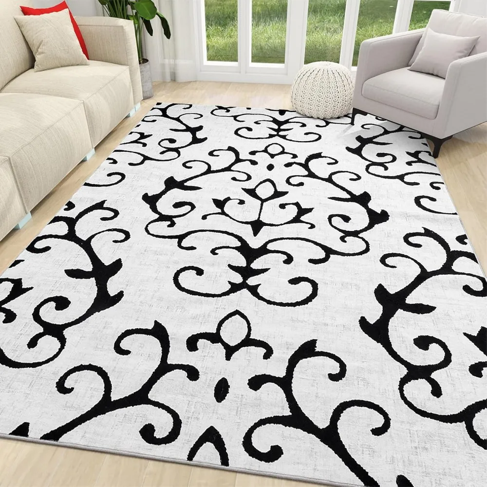 Modern Abstract Washable Rugs Non Slip Black and White Wave Carpet Geometric Striped  Area Rug for Living Room Office Floor Mat 3