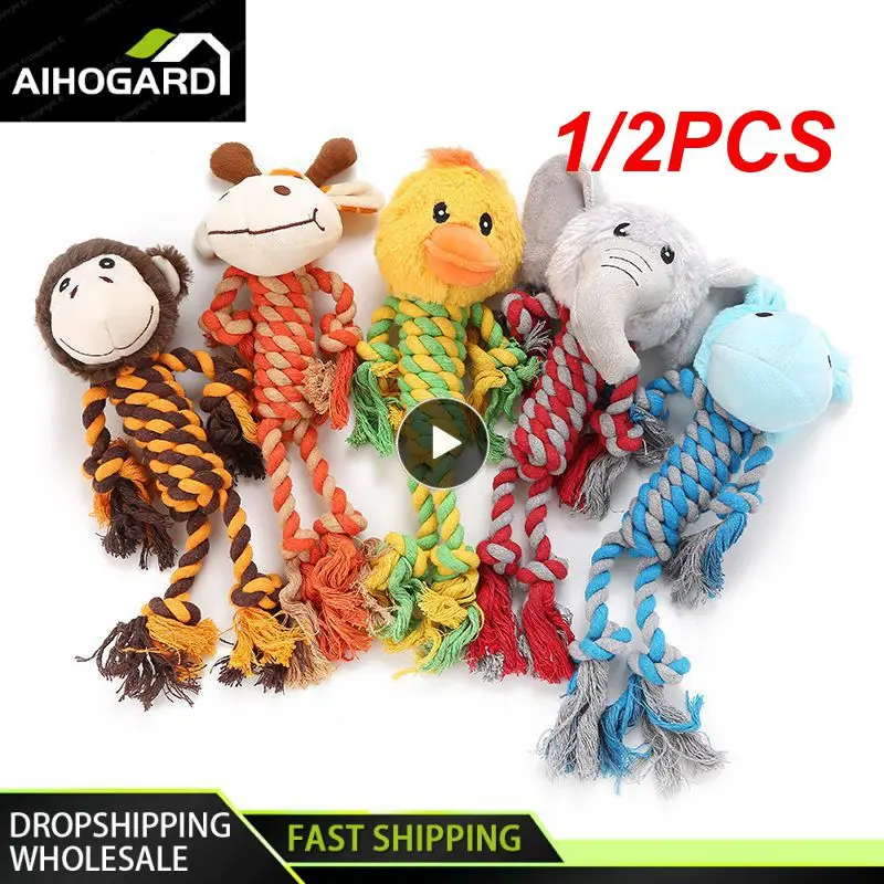 

1/2PCS Pet Dog Squeaky Toy For Small Meduim Dogs Soft Plush Chew Stuffed Animal Shape Bite Resistant Dog Cotton Rope Toys Pets