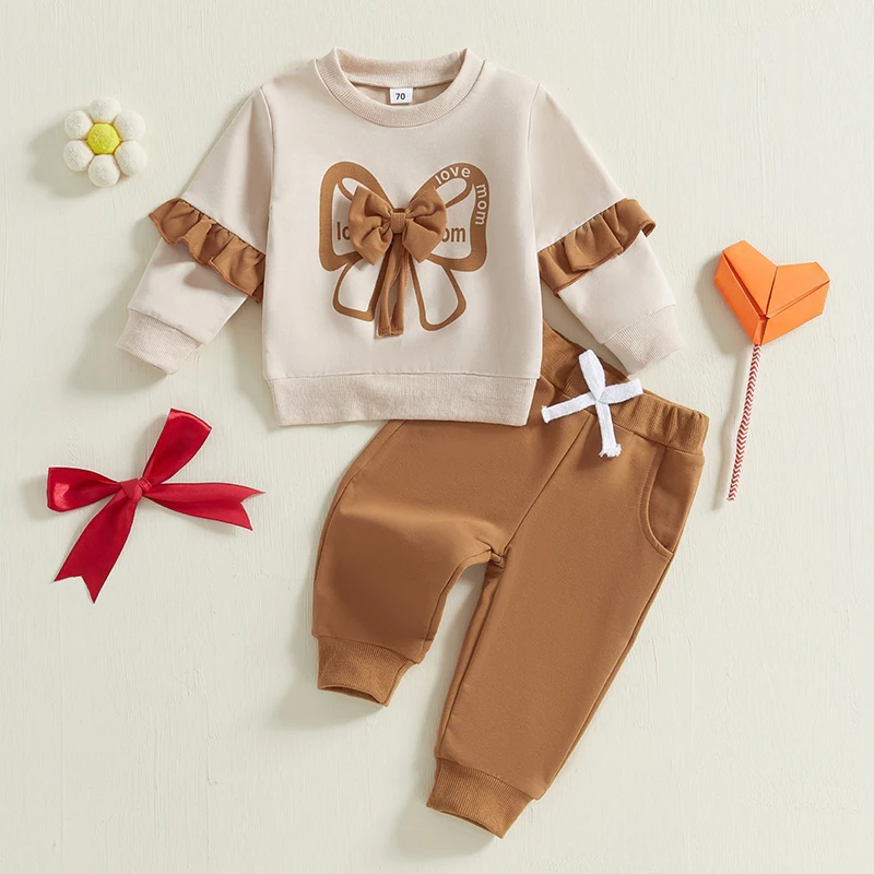 Toddler Girl Ruffle Bow Sweatshirt & Pants Set 4