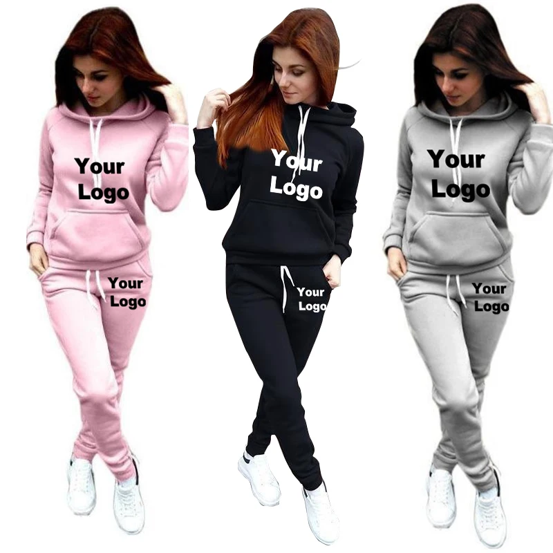 Custom Logo Women Track Suits Sports Wear Jogging Suits Ladies Hooded Tracksuit Set Clothes Hoodies+Sweatpants Sweat Suits butz men track suits thick heavy cotton tech sweatsuit jogging suit unisex custom embroidery logo sweatpants and hoodie set