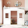 Full Size Loft Bed with Safety Guardrail for Kids Boys Girls, Playhouse Design Solid Wood Loft Bed Frame with Ladder and Windows 1