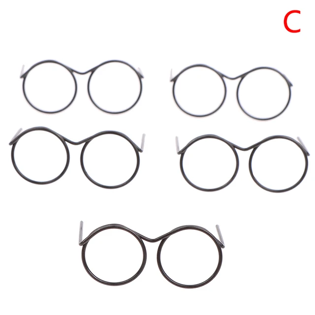 2PCS BlackTop Selling Round Frame Lensless Retro Cool Doll Glasses For BJD Doll 1/6 30cm Doll Accessories 2X3.3X1.5cm