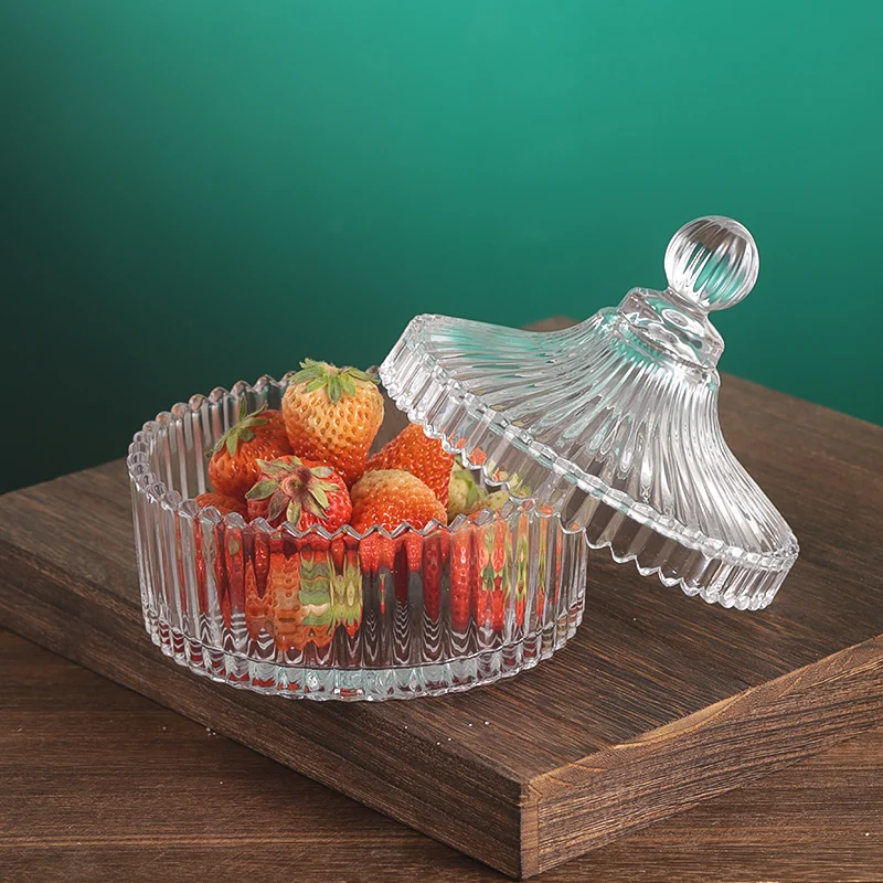 European Diamond Striped Glass Storage Jar Nut Candy Box Crystal Glass Jar Lid Aromatherapy Candlestick Food Container
