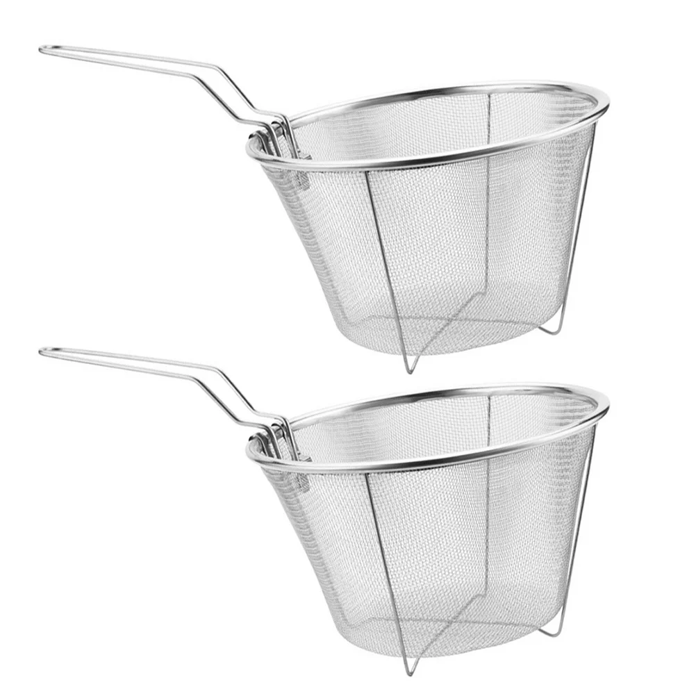 2 Pcs Fry Daddy Deep Fryer Stainless Steel Frying Basket Drain Baskets  Tools Multipurpose Storage Silk