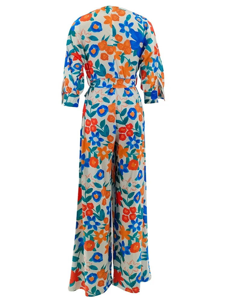 Wmstar Jumpsuit Women Summer V Neck Flower Print Color Sexy Loose Bandage Rompers Summer Wholesale Dropshipping 2024