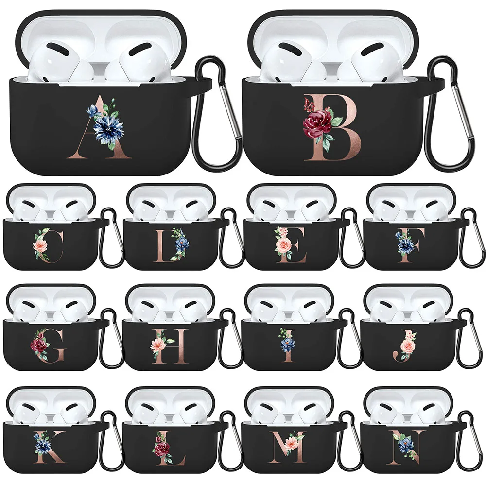 Rose Gold Flower Letter Airpods 1 2 Custodia Per 3 Pro Air Pod Pro2 2022 Wireless Bluetooth Auricolare Box Alphabet Cover Funda