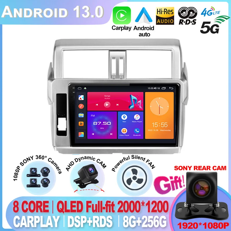 

For Toyota Land Cruiser Prado 150 2013 2014 2015 2016 2017 Android 13 GPS Car Radio Video Player Multimedia Headunit DVD 4G lte