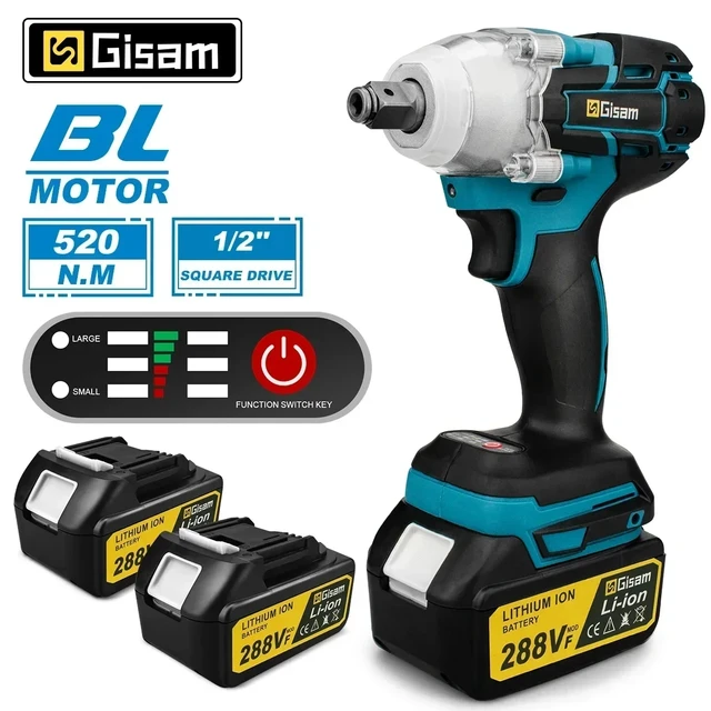 Gami 520n.M clé à chocs électrique sans brosse 1/2 dans la batterie Lithium-Ion pour la réparation automobile pour les broches de batterie Makita 18v 1