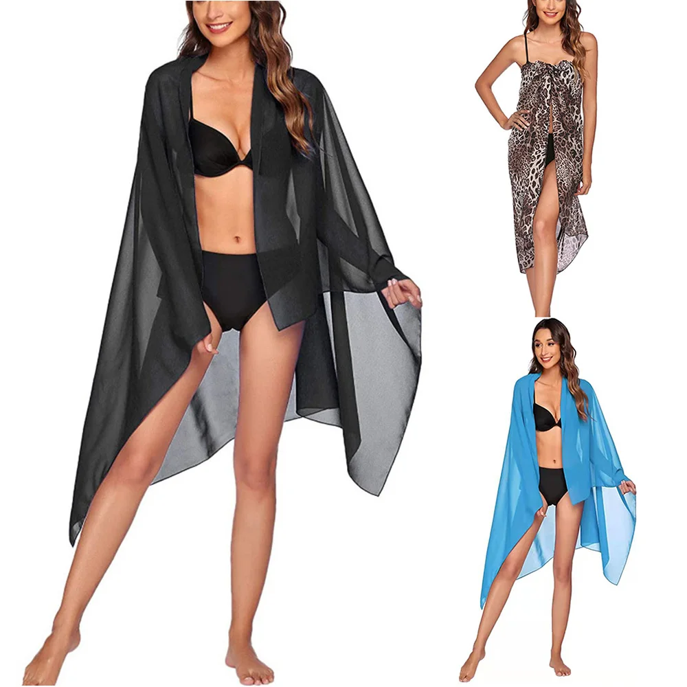 Sexy Women Chiffon Swimwear Pareo Scarf Cover Up Wrap Kaftan Sarong Beach Wear Bikinis Cover-Ups Skirts Swimwear Smock
