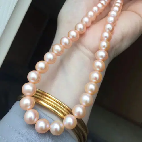 

18" Charming AAA+ 9-10mm Real Natural South Sea Pink Pearl Necklace