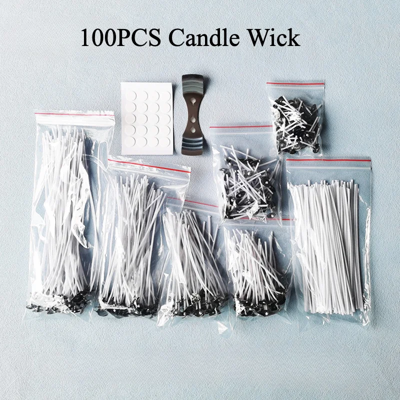 100PCS Candle Wicks Smokeless Candlewicks with Bottom Holder DIY Cotton Candle Making Kit for Candle Making CandleWicks Stickers
