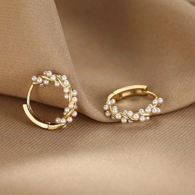 

925 Sterling SilverI Small Pearl Hoop Earring for Women Girl Round Shape Ear Buckle Light Luxury Exquisite Fine Jewelry Party