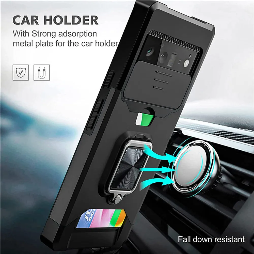 Enhanced Protective Cover with Card Slots and Hard Slider Window for Camera - Google Pixel 6 Series