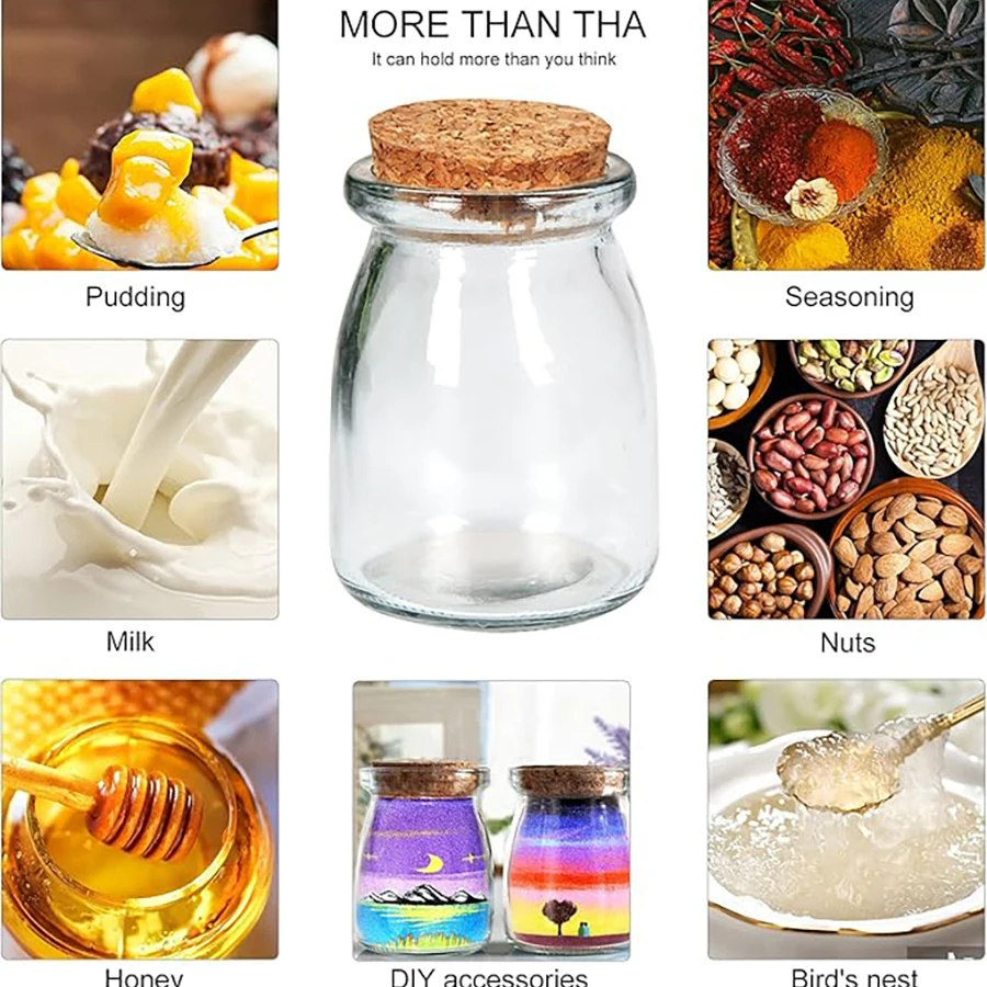 Decorative Glass Bottle with Cork Stopper 100ml Clear Glass Bottle with Cork Stoppers Pudding Jars 3.4oz Mini Yogurt Mason Jar 6