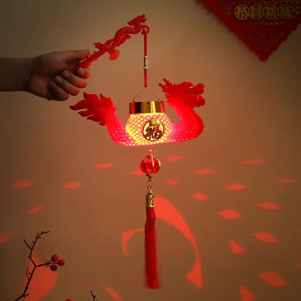 

Chinese New Year Handheld Dragon Lantern LED Spring Festival FU ZI Red Lantern Kids Gifs Traditional Chinese Dragon Year Decor