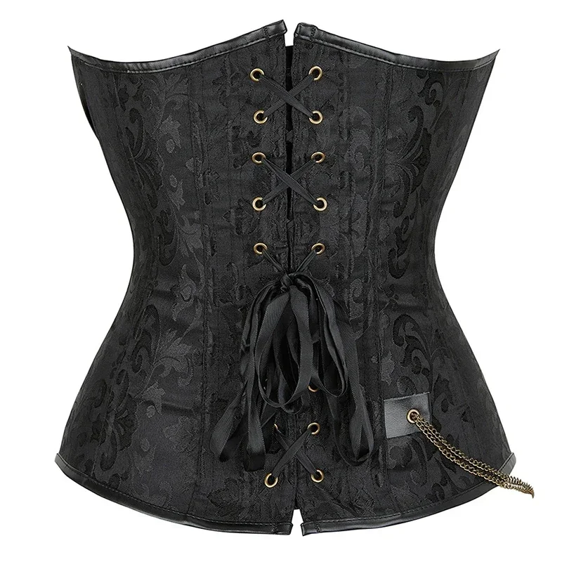 Women Leather Steampunk Corsets and Bustiers Buckle Floral Plus Size Steampunk Faux Leather Corset Pirate Costume