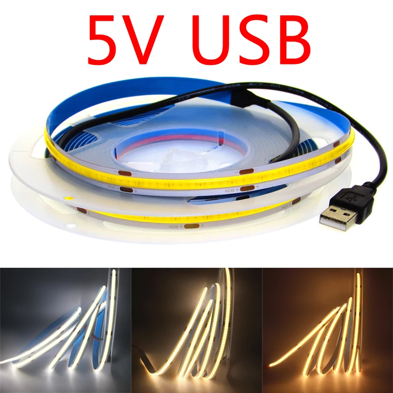 5V LED COB Strip Lights USB Flexible Tape 320LED/m 0.5m 1m 2m 3m 4m 5m High Density Linear Linghting Battery For Room Home Decor