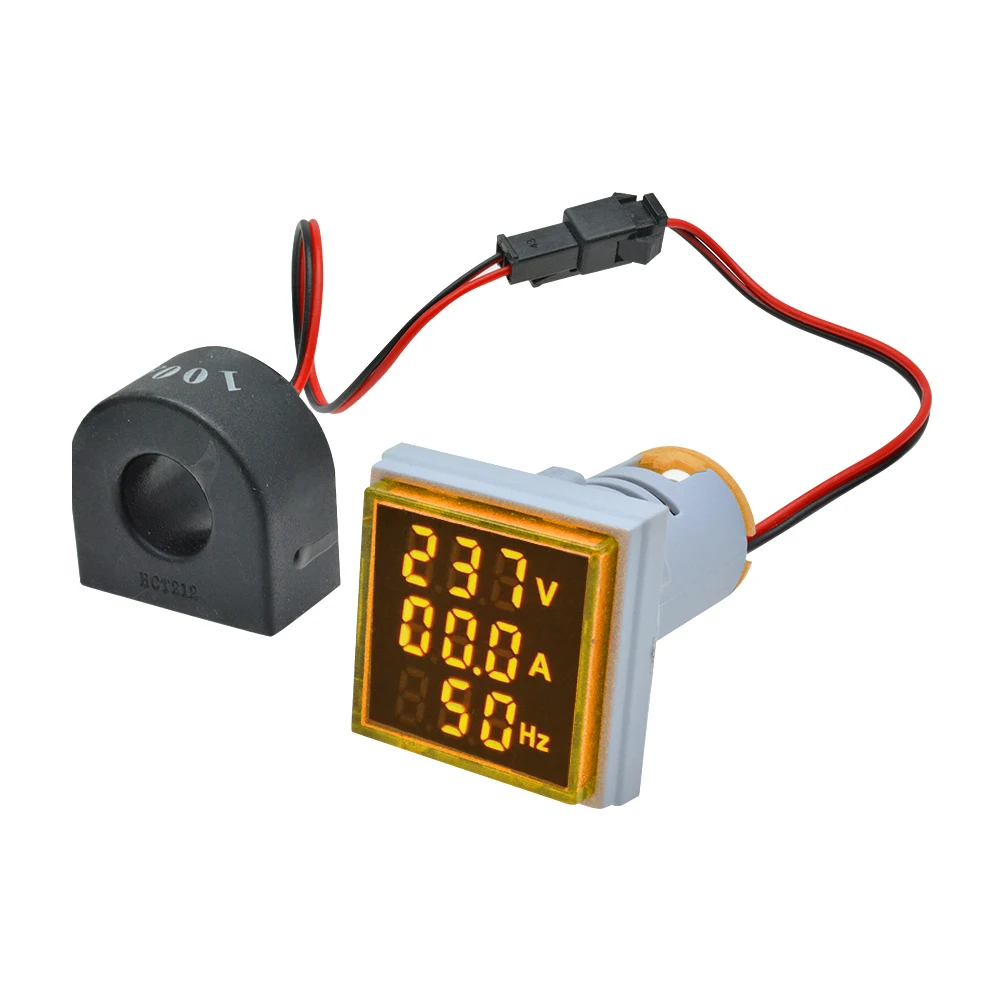 Digital Voltmeter Ammeter 0-100A 60-500V 22MM Square Mini 3-in-1 with Green/Red/Blue/White/Yellow LEDs digital voltmeter ammeter