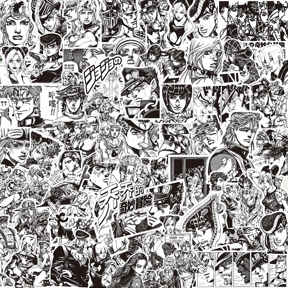 10/30/77 Stück JoJo Bizarre Adventure Schwarz-Weiß Anime-Aufkleber Kujo Jotaro Cartoon-Sticker für Tagebuch, Gepäck, Helm, Handy, Coole Aufkleber