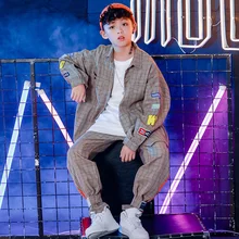 

Children's hip hop suit hip hop boys' plaid coat trendy loose pants children's hiphop performance hip hop Costume